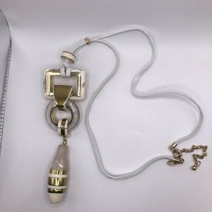 vintage Chicos White Gold tone pendant Necklace Large Dangle Statement Buckle